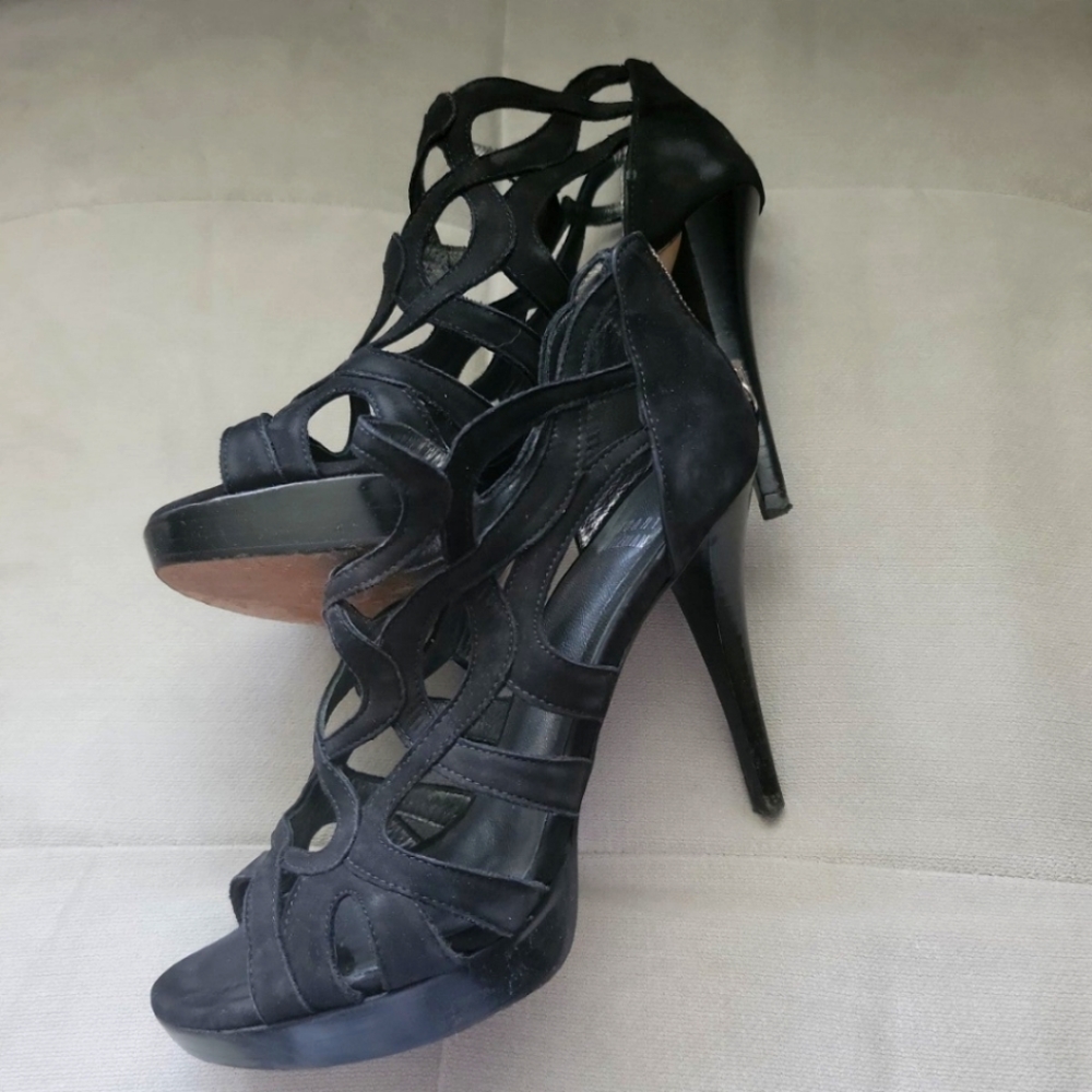 Stuart Weitzman black zip up heels